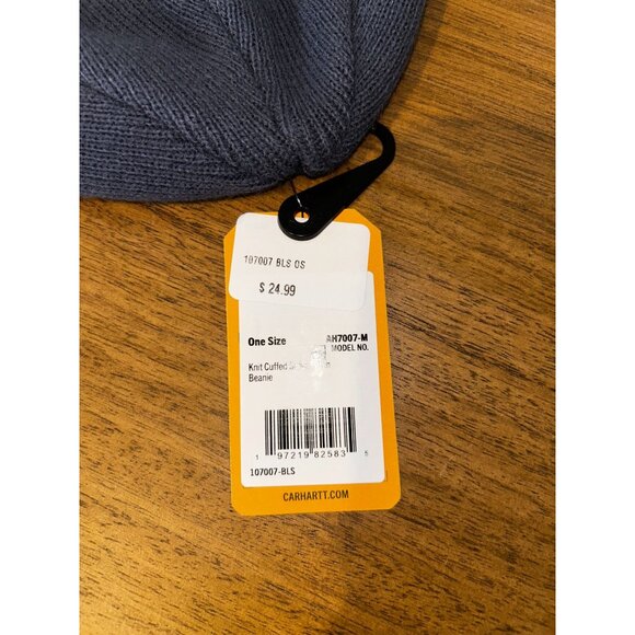 NEW Carhartt Knit Cuffed Script Patch Work Beanie One Size Bluestone MSRP $24.99 - Picture 2 of 3